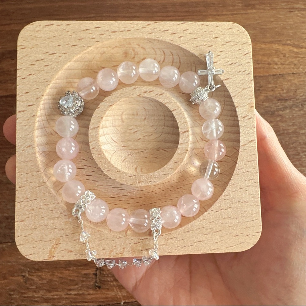 Natural Rose Quartz Crystal Bracelet Handmade Stretch Beaded Bracelet Coquette
